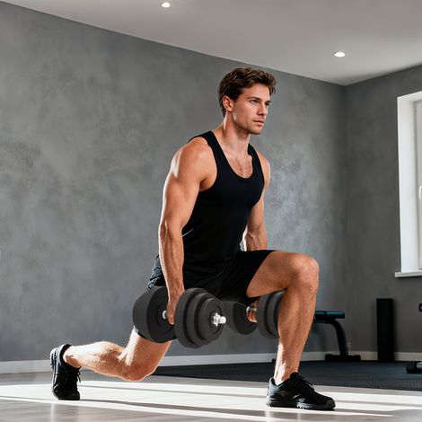 Juego de Mancuernas Pesas de Fitness Total 40 kg 4x5 kg 4x2,5 kg 4x1,5 kg Ajustable Profesionales Gimnasio Doméstico y Musculación con 2 Barras Ø25x450 mm Acero y Discos (1/5)
