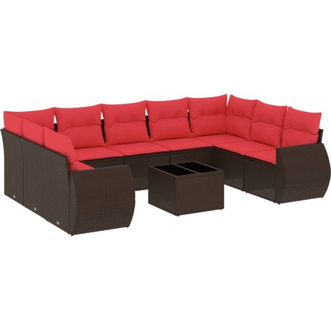 Maison Exclusive - 10-teiliges Gartensofa-Set mit Kissen, braun,