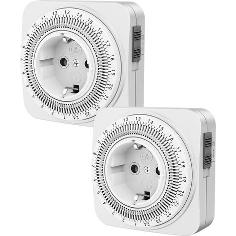 DEWENWILS Mechanische Zeitschaltuhr, 24h Timer mit 96 Segmenten, 2er-Pack, Weiß