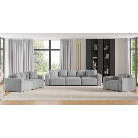 Sofaset Designersofas MEGAN 3-2-1 in Stoff Poso Hellgrau (1/5)