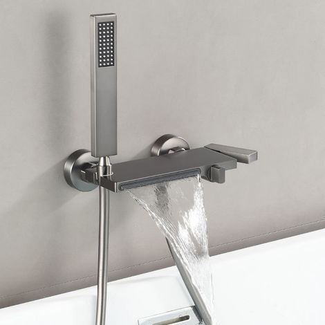 Robinet De Baignoire Cascade À Montage,robinet De Baignoire Noir Avec Douchette 2 Voies Robinet Mitigeur À Poignée Unique Pour Baignoire D'eau Chaude Et Froide (1/4)