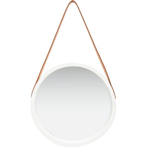 Miroir mural avec sangle Miroir déco pour Salle de bain Salon Chambre ou Dressing 40 cm Blanc 84941 (1/5)