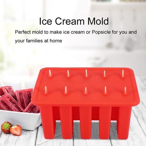 Eis am Stiel-Form aus Silicagel mit 10 Zellen und 50 Stielen (Rot) (1/5)