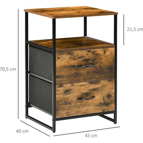 Commode range-bureau industriel, armoire de rangement à tiroirs en tissu pliables, étagère latérale pour salon, style rustique marron, meuble de stockage compact (1/5)