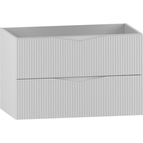 Meuble de salle de bain sous vasque suspendu CLEO blanc 80 cm façades rainurées (1/5)