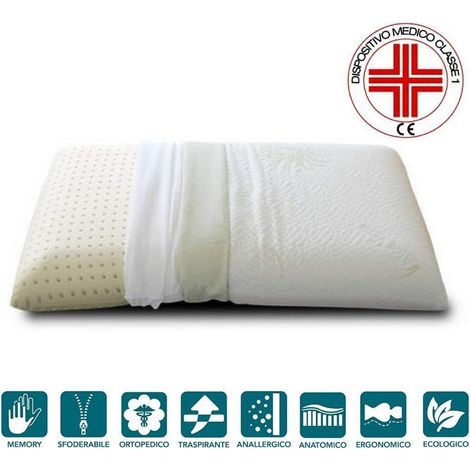 EVERGREENWEB - OFFERTA Cuscino Letto 40x70 Alto 12 cm Modello Saponetta 100% MEMORY FOAM, doppia fodera ALOE VERA e COTONE Sfoderabile Guanciale RILASSANTE per dolori Cervicali con DISPOSITIVO MEDICO (1/5)