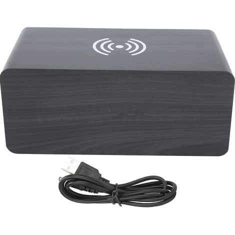 Enceinte Bluetooth Mini Réveil Multifonction 2000mAh Horloge Stéréo en Bois Noir avec Lumière Blanche (1/5)