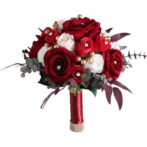 Brautstrauß aus Seidenrosen, handgebundener Brautstrauß, Blumen für die Brautjungfer, Dekoration für Hochzeitsfeier, Kirche und Zuhause (1/5)