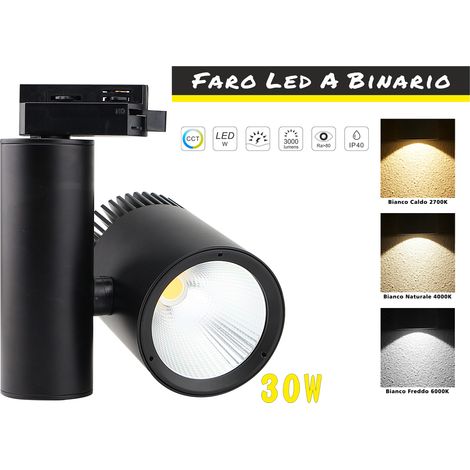 Faro Lampada Led A Binario 30W Monofase CCT CRI 90 Carcassa Nera 2700K 4000K 6000K 3 In 1 Luce Stretta 24 Gradi (1/3)