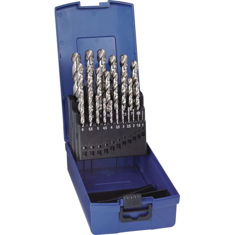 Coffret de forets hélicoïdaux DIN 338 Type W D.1-13x0,5mm HSS 25pcs.en coffret plastique TECWERK (1/2)