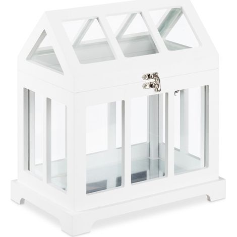 Set di 2 mini serre da interno decorazione giardinaggio 20 x 20 x 30 cm in MDF bianco 130010471