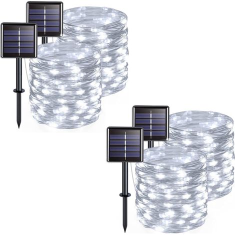 Lot de 4 guirlandes lumineuses solaires d'extérieur, fil de cuivre, étanches, 32 mètres par guirlande, 300 LED (lumière blanche) (1/5)