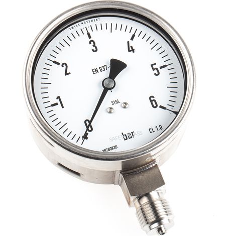 Manomètre RS PRO, 0bar à 6bar, Ø cadran 100mm ( Prix pour 1 ) (1/3)