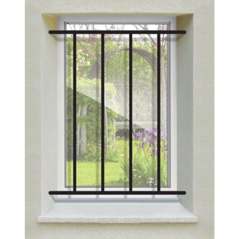 DMS – Grille de défense droite pour fenêtre 63 cm x 70 cm – Acier prépeint – 4 barreaux plein 12x12 mm – Pose facile par scellement