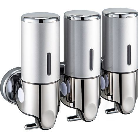 Wall-Mounted Soap Dispenser 3x500ml No-Drill Shampoo & Conditioner Organiser Bathroom & Kitchen Pump System for Shower Gel, Lotion & Hand Soap Clear Window & Lockable Lids