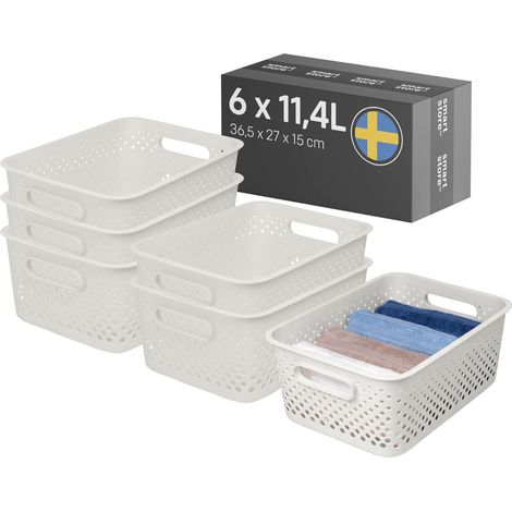Grand panier de rangement avec poignées 6x 11,4 L Blanc (1/5)