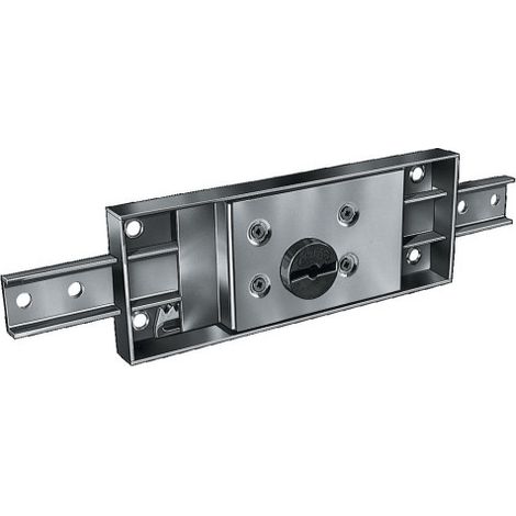 Serrure électrique double panneton 160x60mm – Acier zingué – Se positionne au centre du rideau métallique – 2 clés incluses – Prefer (1/2)