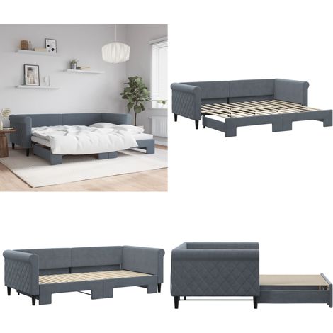 vidaXL Tagesbett Ausziehbar Dunkelgrau 90x200 cm Samt (1/5)