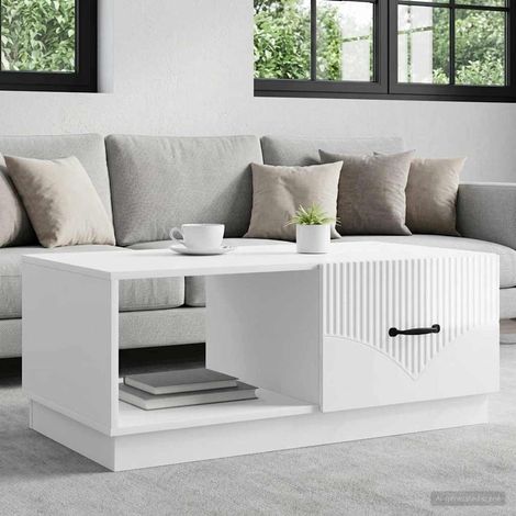 vidaXL Table basse Blanc brillant 90 x 50 x 37 cm Bois d'ingénierie (1/5)