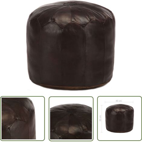 The Living Store Pouf Dunkelbraun 40 x 35 cm Echtes Ziegenleder - Pouf - Fußhocker - Ledercouch - Wohnaccessoire - Vintage Deko (1/4)
