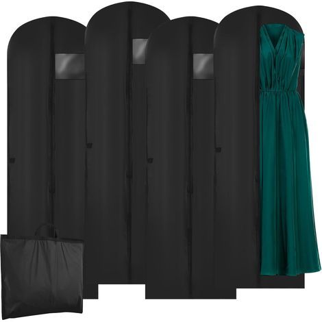 4 x Long Wedding Dress Covers, Foldable, Black Dress Cover with Visible Window, Wedding Clothing Bag, Evening Wear Bag (1/5)