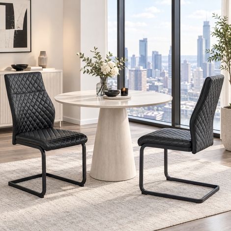 Conjunto de comedor redondo 107 cm con 2 sillas negras y doble almacenaje DESVIAE (1/5)