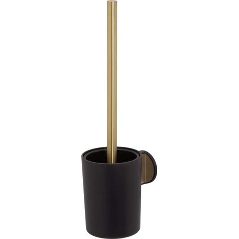 Brosse WC Fermée, Porte-Brosse WC Mural au Design Fermé avec Fixation Adhésive 3M, Brosse Noire et Tête Remplaçable, Acier Inoxydable et Plastique ABS, 9,6 x 38,2 x 12,1 cm, Doré/Noir (1/5)