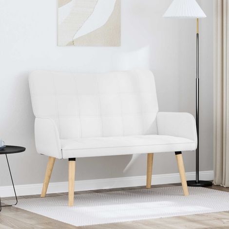 Canapé 2 places en tissu polyester blanc, structure métal et bois, 115 x 61 x 87 cm, 16.01kg - PANGIVO (1/5)