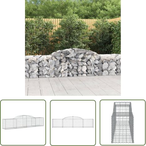 The Living Store Panier de gabions arqué 300x50x60/80 cm Fer galvanisé - Paniers De Gabions - Mur De Gabions - Clôture De Jardin - Décoration Jardin - Barrieres Jardin (1/5)