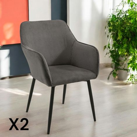 Fauteuil de table tissu cotelé gris (lot de 2) MALMOE (1/4)