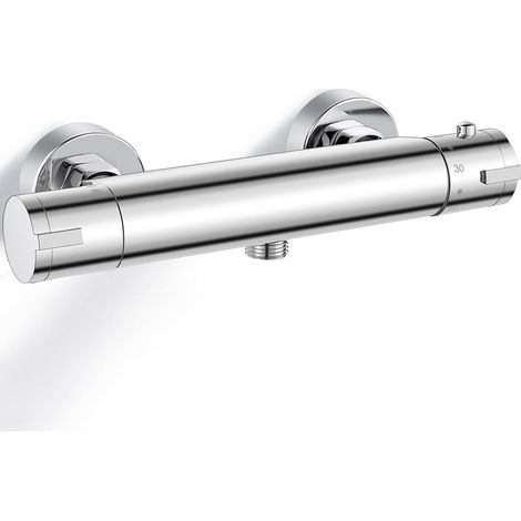 Mitigeur thermostatique de douche, robinet de douche thermostatique mural avec bouton de sécurité anti-brûlure à 38 °C Mitigeur thermostatique de douche Entraxe 150 mm - Chrome (1/5)