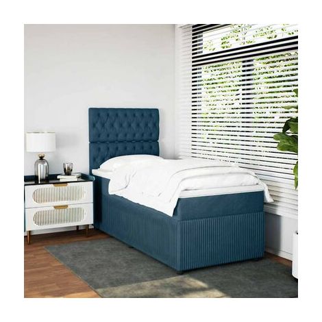 Sommier de style Snowco et matelas en velours bleu de 80 × 200 cm, velours doux et confortable, idéal chambre à coucher, style moderne, montage simple (1/5)