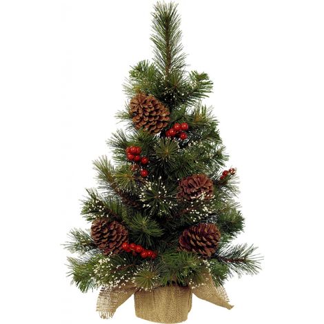 Mini Snowy Christmas Tree with Berries and Pine Cones In Jute Bag - 60cm (1/3)