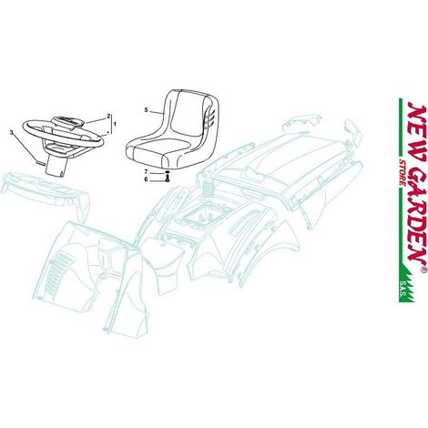 Esploso sedile e volante 102cm XT150HD trattorino rasaerba CASTELGARDEN 2002-13 6 VITE