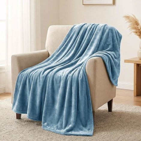 Couverture - Microfibre 260 g/m2 - 150x200 cm - Bleu - OEKO-TEX Standard 100 - Pour Canapé Lit Ou Extérieur - 1 Pièce (1/5)