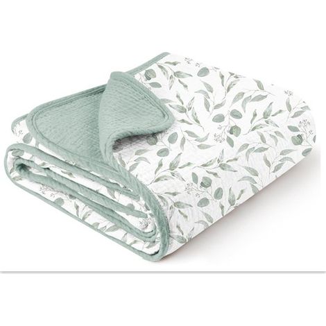 Copertina per neonati in cotone, morbidissima e leggera, trapunta per bambini, trapunta termoregolante, asciugamano da bagno, 102 x 92 cm, foglie verdi (1/2)