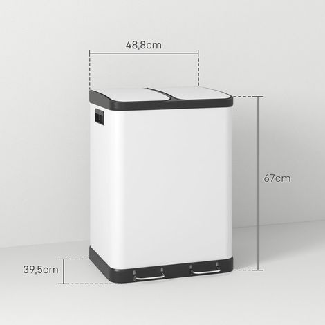 Poubelle à double compartiment, 2 x 30 L, anti-traces de doigts, à pédale, seaux intérieurs amovibles, grise (1/5)