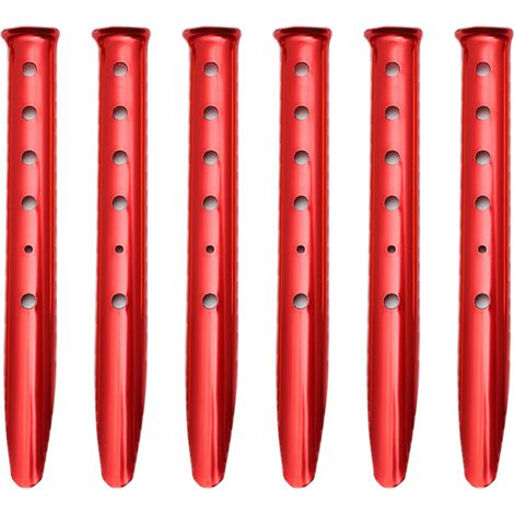Lot de 6 piquets de tente en aluminium résistant pour un camping sécurisé, rouges (1/5)