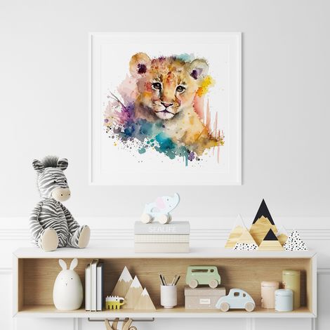 Poster / Affiche carrée Enfants - Lion coloré - 50x50 cm (1/3)
