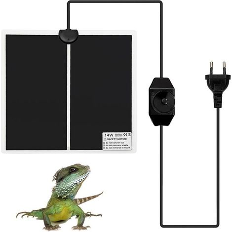 Vtizikl Tapis Chauffant Reptile, Coussin Chauffant Terrarium Réglable avec Contrôle De La Température pour Reptiles -Tortue, Serpents, Lézards, Geckos, Araignées - Chauffant Aquarium (14W: 28x28CM)