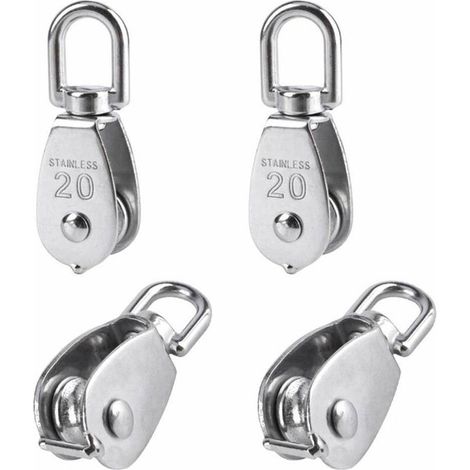 4 Pièces 20 mm Poulie Simple en Acier Inoxydable 304 Poulie de Levage Capacité de la Poulie Levage 75kg- Argent (1/5)