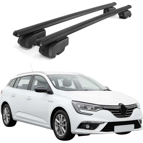 OMAC Aluminium Dachträger Querträger für Renault Megane IV Grandtour 2016-2022 – City Crash – ISO/PAS 11154:2006 – Abschließbar – Max. 75 kg – 2 Stangen Schwarz (1/5)