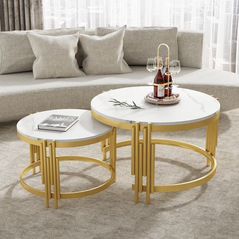 DESMIU Tables basses gigognes 2 tables avec plateau effet marbre et cadre metal pour salon (1/5)