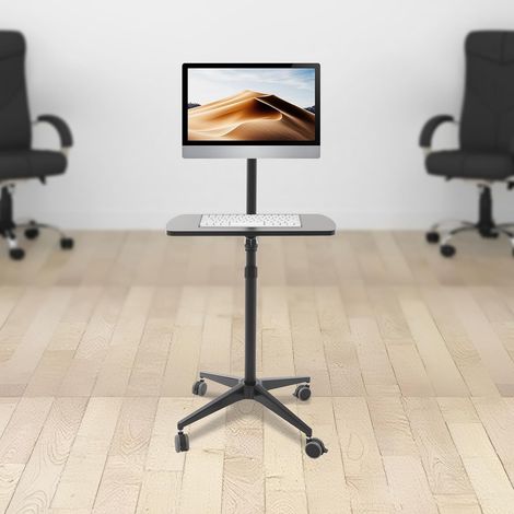 Mobile Desk Adjustable Height Laptop Stand Monitor Arm Workstation Presentation Stand with Swivel Wheels Tilt Tray for Office Classroom Studio Compact Design Ergonomic (1/5)