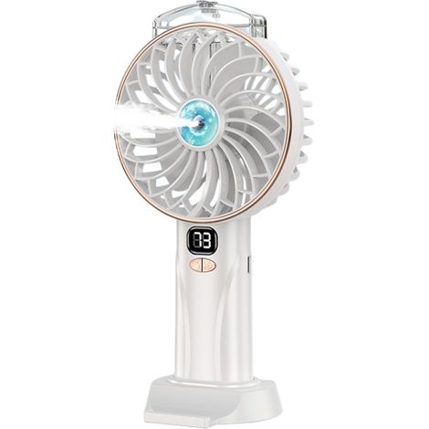 Mini ventilateur portable brumisateur USB-C, réservoir 25 ml, ventilateur de poche avec écran LED, vitesses réglables, idéal pour voyage, extérieur et chaleur estivale, blanc (1/5)
