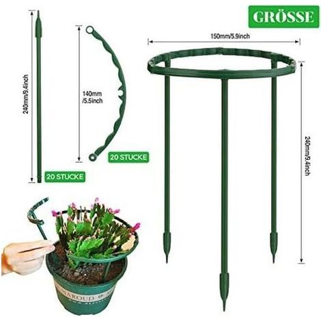 Lot de 20 Tuteurs pour Plantes, Tuteur Plante Grimpante - 24 x 14cm, Verts Ronds Support Aidez Vos Plantes à Pousser, Fixation Tomate, Rosier, Pivoine (1/5)