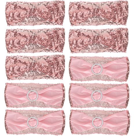 Lot de 10 sangles élastiques décoratives pour chaises, avec cercle ajustable, couleur or rose, idéales pour les fêtes et événements. (1/5)