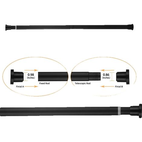 Barra para cortina de ducha, longitud ajustable, diseño telescópico, color negro, 80-183 cm. (1/2)