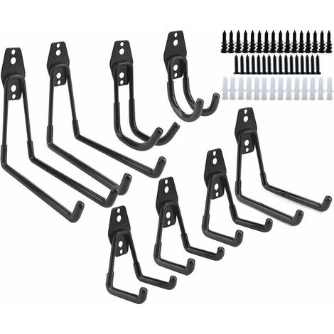 Crochets muraux en forme de U pour outils, idéaux pour la maison, le garage, le rangement, les outils de jardin, les pelles, les râteaux, les poussettes, les échelles, etc. Noir, lot de 8 (1/5)
