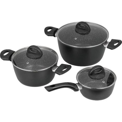 Batería de Cocina - JATA - 3 piezas - Negro - Antiadherente - Compatible con microondas (1/5)